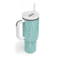 Vintage Teal Hawaiian Traditional Kapa Mix Flowers Lei Tumbler With Handle LT7 - Polynesian Pride