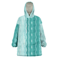 Vintage Teal Hawaiian Traditional Kapa Mix Flowers Lei Wearable Blanket Hoodie