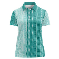 Vintage Teal Hawaiian Traditional Kapa Mix Flowers Lei Women Polo Shirt