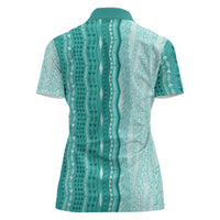 Vintage Teal Hawaiian Traditional Kapa Mix Flowers Lei Women Polo Shirt