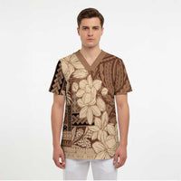 Samoa Women's Day Scrub Top Tiale Flower Mix Siapo Tapa - Polynesian Pride