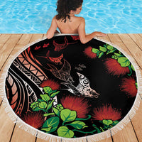 Aloha Hawaii Manta Rays Beach Blanket Red Ohia Lehua