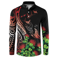 Aloha Hawaii Manta Rays Button Sweatshirt Red Ohia Lehua