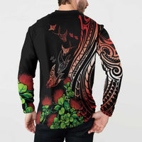 Aloha Hawaii Manta Rays Button Sweatshirt Red Ohia Lehua