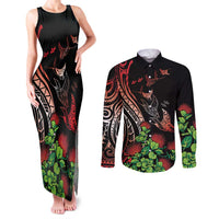 Aloha Hawaii Manta Rays Couples Matching Tank Maxi Dress and Long Sleeve Button Shirt Red Ohia Lehua