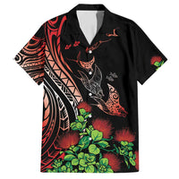 Aloha Hawaii Manta Rays Family Matching Long Sleeve Bodycon Dress and Hawaiian Shirt Red Ohia Lehua