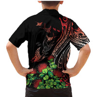 Aloha Hawaii Manta Rays Family Matching Mermaid Dress and Hawaiian Shirt Red Ohia Lehua