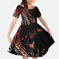 Aloha Hawaii Manta Rays Family Matching Short Sleeve Bodycon Dress and Hawaiian Shirt Red Ohia Lehua