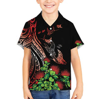 Aloha Hawaii Manta Rays Family Matching Short Sleeve Bodycon Dress and Hawaiian Shirt Red Ohia Lehua