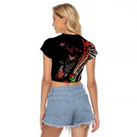 Aloha Hawaii Manta Rays Raglan Cropped T Shirt Red Ohia Lehua