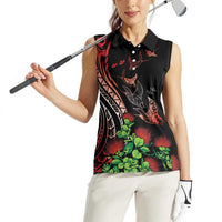 Aloha Hawaii Manta Rays Women Sleeveless Polo Shirt Red Ohia Lehua