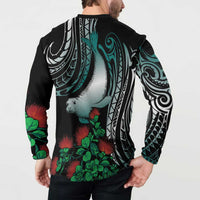 Aloha Hawaii Monk Seal Button Sweatshirt Mix Ohia Lehua