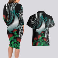 Aloha Hawaii Monk Seal Couples Matching Long Sleeve Bodycon Dress and Hawaiian Shirt Mix Ohia Lehua