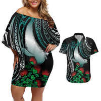 Aloha Hawaii Monk Seal Couples Matching Off Shoulder Short Dress and Hawaiian Shirt Mix Ohia Lehua