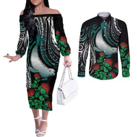 Aloha Hawaii Monk Seal Couples Matching Off The Shoulder Long Sleeve Dress and Long Sleeve Button Shirt Mix Ohia Lehua