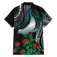 Aloha Hawaii Monk Seal Family Matching Puletasi and Hawaiian Shirt Mix Ohia Lehua
