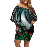 Aloha Hawaii Monk Seal Off Shoulder Short Dress Mix Ohia Lehua
