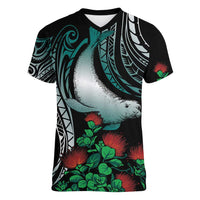 Aloha Hawaii Monk Seal Women V-Neck T-Shirt Mix Ohia Lehua