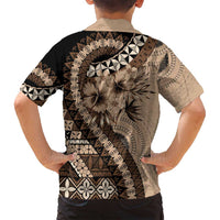 Bula Fiji Family Matching Off Shoulder Short Dress and Hawaiian Shirt Mocha Brown Kaivity Masi Tapa