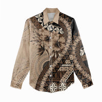 Bula Fiji Women Casual Shirt Mocha Brown Kaivity Masi Tapa