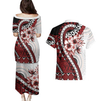 Bula Fiji Couples Matching Puletasi and Hawaiian Shirt White Kaivity Masi Tapa LT7 - Polynesian Pride