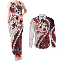Bula Fiji Couples Matching Tank Maxi Dress and Long Sleeve Button Shirt White Kaivity Masi Tapa LT7 White - Polynesian Pride