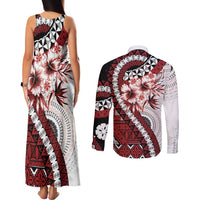 Bula Fiji Couples Matching Tank Maxi Dress and Long Sleeve Button Shirt White Kaivity Masi Tapa LT7 - Polynesian Pride