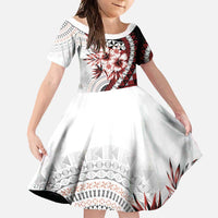 Bula Fiji Family Matching Tank Maxi Dress and Hawaiian Shirt White Kaivity Masi Tapa LT7 Daughter's Dress White - Polynesian Pride