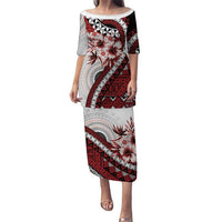 Bula Fiji Puletasi White Kaivity Masi Tapa LT7 Long Dress White - Polynesian Pride