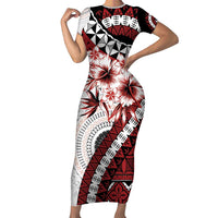Bula Fiji Short Sleeve Bodycon Dress White Kaivity Masi Tapa LT7 Long Dress White - Polynesian Pride