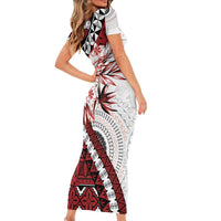 Bula Fiji Short Sleeve Bodycon Dress White Kaivity Masi Tapa LT7 - Polynesian Pride