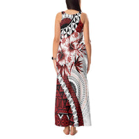 Bula Fiji Tank Maxi Dress White Kaivity Masi Tapa LT7 - Polynesian Pride