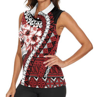 Bula Fiji Women Sleeveless Polo Shirt White Kaivity Masi Tapa LT7 - Polynesian Pride