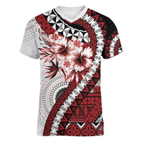 Bula Fiji Women V-Neck T-Shirt White Kaivity Masi Tapa LT7 Female White - Polynesian Pride
