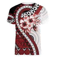 Bula Fiji Women V-Neck T-Shirt White Kaivity Masi Tapa LT7 - Polynesian Pride