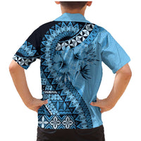 Bula Fiji Family Matching Mermaid Dress and Hawaiian Shirt Turquoise Kaivity Masi Tapa
