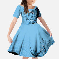 Bula Fiji Kid Short Sleeve Dress Turquoise Kaivity Masi Tapa LT7 KID Turquoise - Polynesian Pride