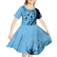 Bula Fiji Kid Short Sleeve Dress Turquoise Kaivity Masi Tapa LT7 - Polynesian Pride