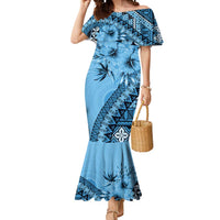 Bula Fiji Mermaid Dress Turquoise Kaivity Masi Tapa LT7 Women Turquoise - Polynesian Pride