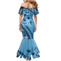 Bula Fiji Mermaid Dress Turquoise Kaivity Masi Tapa LT7 - Polynesian Pride