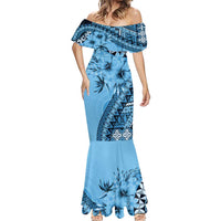 Bula Fiji Mermaid Dress Turquoise Kaivity Masi Tapa LT7 - Polynesian Pride