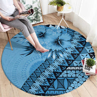 Bula Fiji Round Carpet Turquoise Kaivity Masi Tapa LT7 - Polynesian Pride