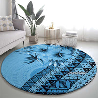 Bula Fiji Round Carpet Turquoise Kaivity Masi Tapa LT7 - Polynesian Pride
