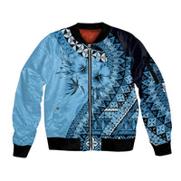 Bula Fiji Sleeve Zip Bomber Jacket Turquoise Kaivity Masi Tapa LT7 Unisex Turquoise - Polynesian Pride