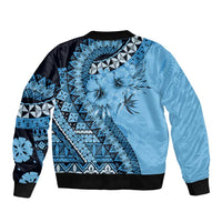 Bula Fiji Sleeve Zip Bomber Jacket Turquoise Kaivity Masi Tapa LT7 - Polynesian Pride