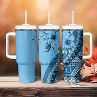 Bula Fiji Tumbler With Handle Turquoise Kaivity Masi Tapa LT7 - Polynesian Pride