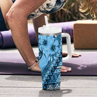 Bula Fiji Tumbler With Handle Turquoise Kaivity Masi Tapa LT7 - Polynesian Pride