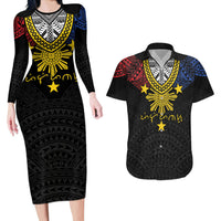 Philippines Heritage Baybayin Mix Polynesian Couples Matching Long Sleeve Bodycon Dress and Hawaiian Shirt LT7 Black - Polynesian Pride