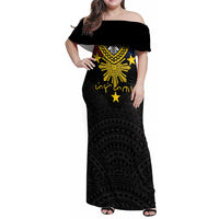 Philippines Heritage Baybayin Mix Polynesian Family Matching Off Shoulder Maxi Dress and Hawaiian Shirt LT7 Mom's Dress Black - Polynesian Pride