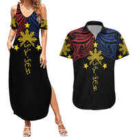 Philippines Heritage Personalized Couples Matching Summer Maxi Dress and Hawaiian Shirt Baybayin Philipinas Sun